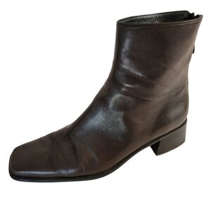 Vintage Stuart Weitzman Square Toe Soft Leather Boots Dark Brown Sz 8.5 M